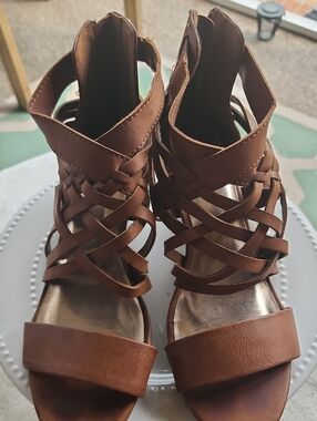 Madden Girl Brown Woven Strappy Heel Sandals